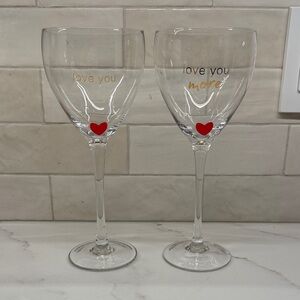 Love You Wine Glass Set with Red Heart